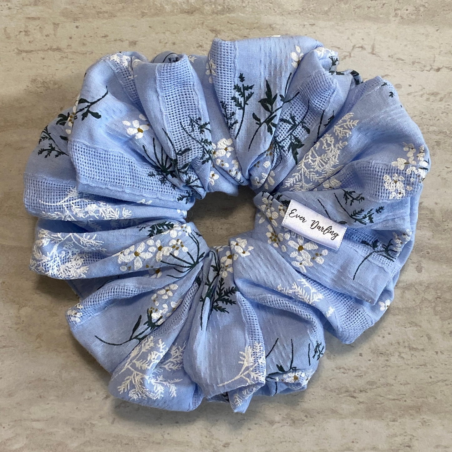 Blue and White Floral Scrunchie