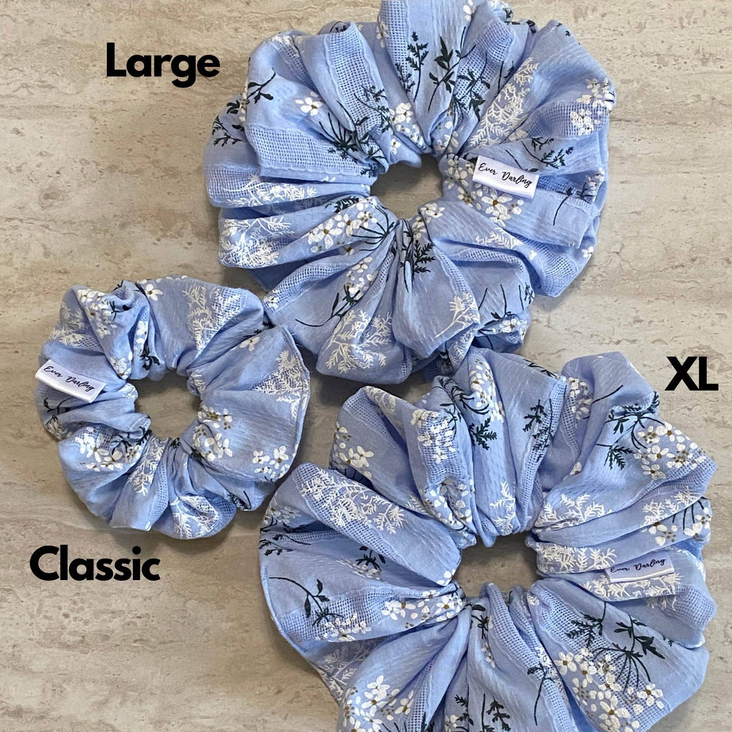 Blue and White Floral Scrunchie