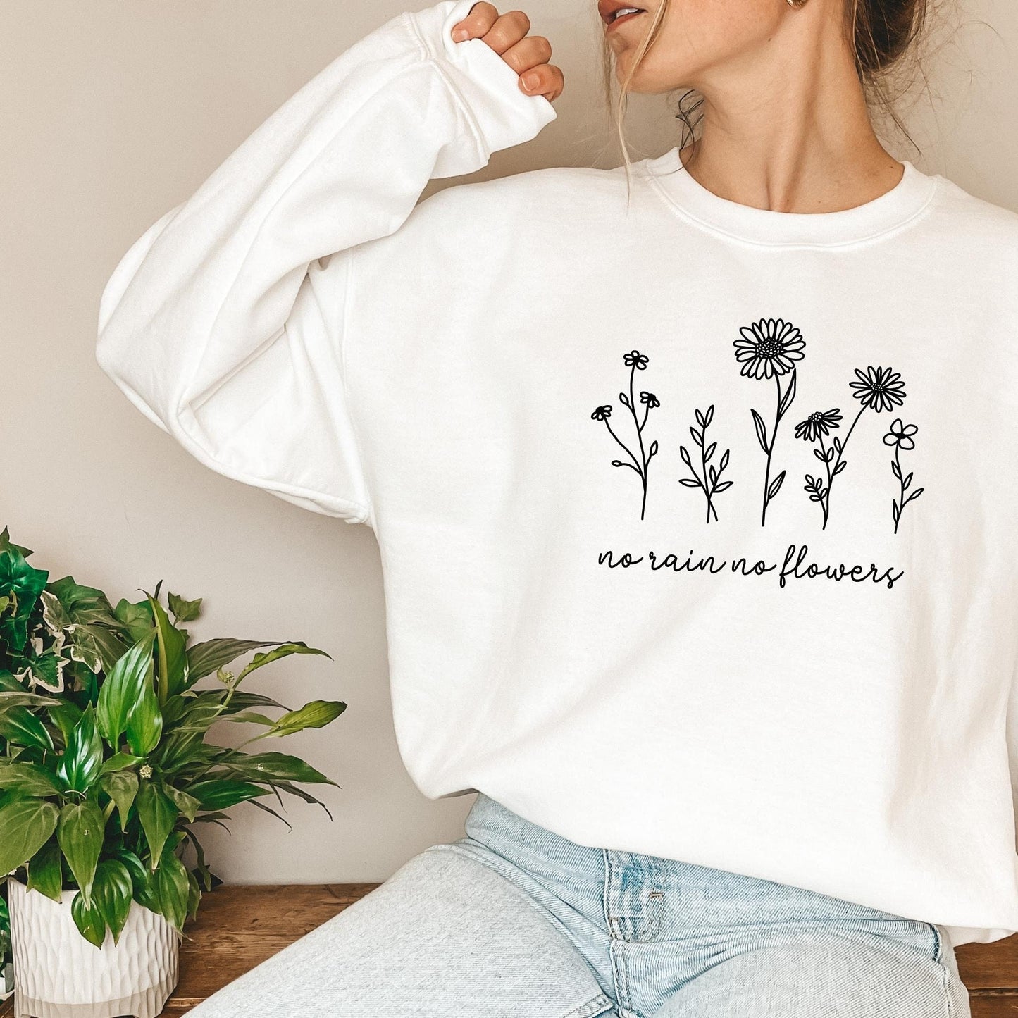 No Rain No Flowers Sweatshirt in White