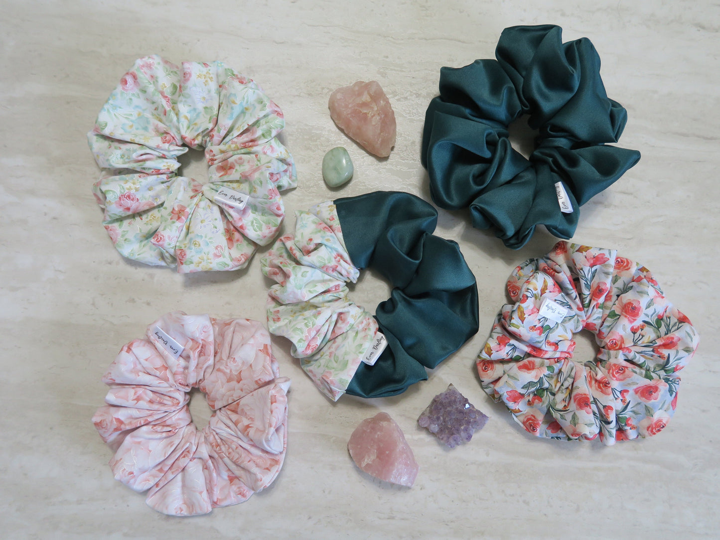 Emerald and Floral Scrunchie