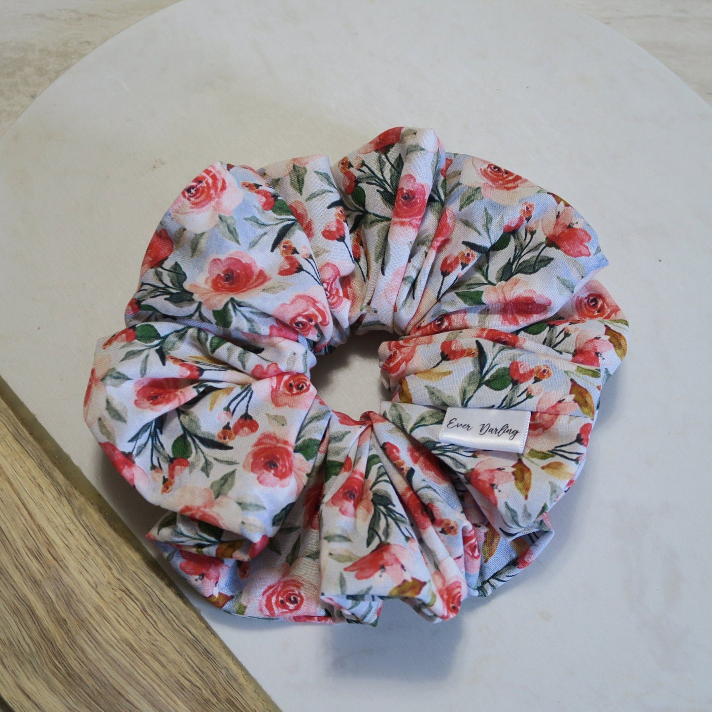 Blue and Pink Floral Scrunchie