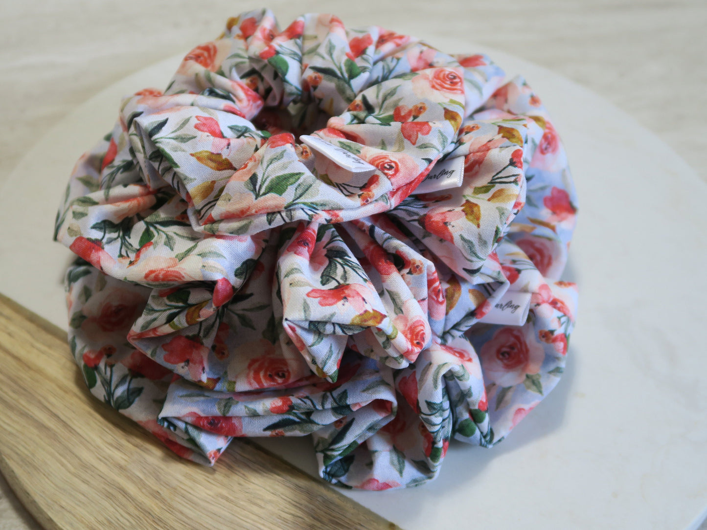 Blue and Pink Floral Scrunchie