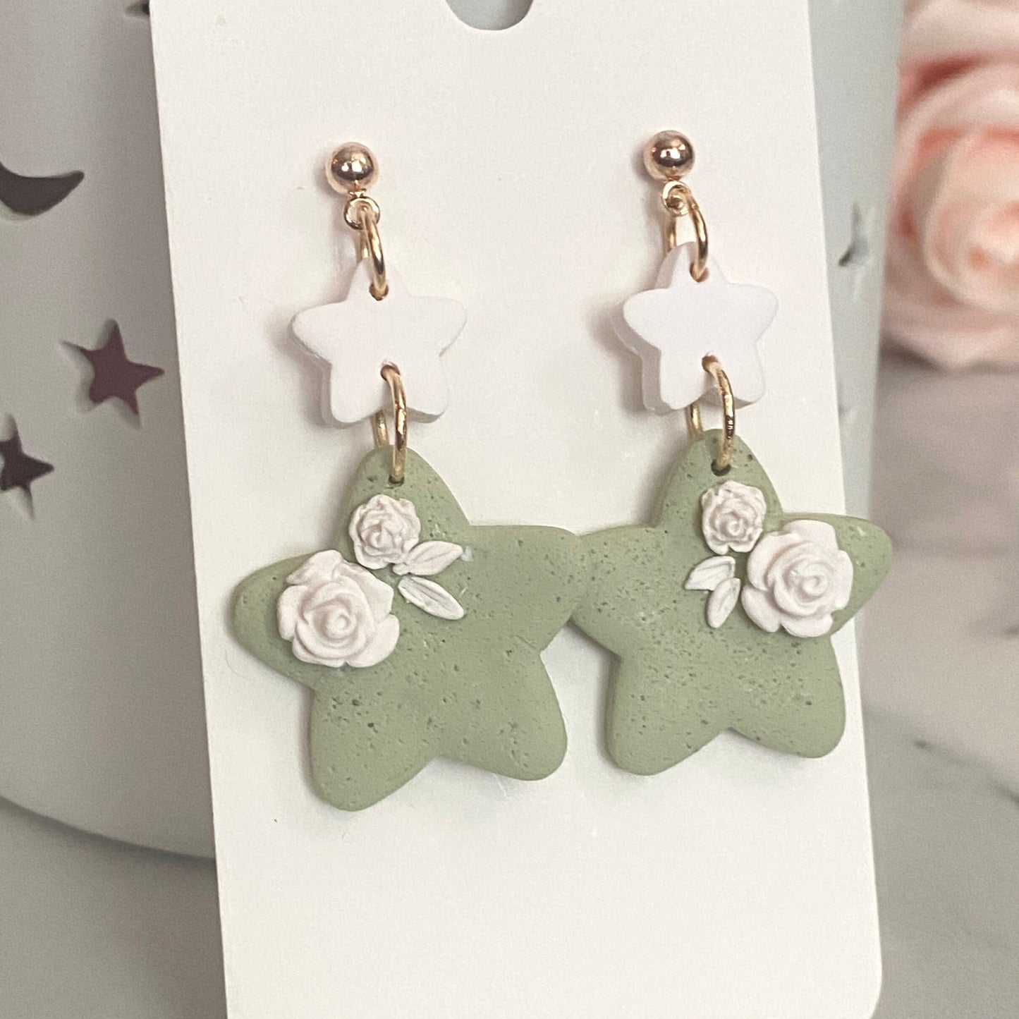 The Star and Rose | Handmade Polymer Clay Earrings