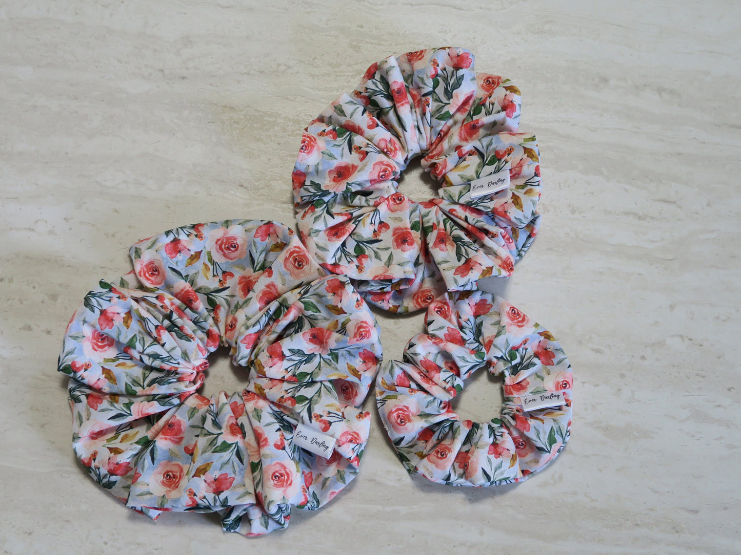 Blue and Pink Floral Scrunchie