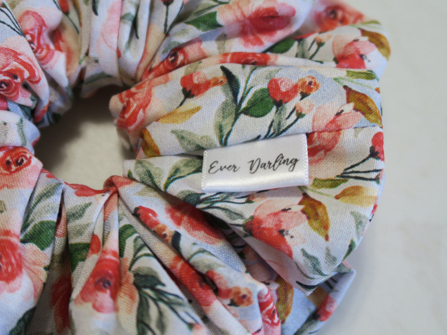Blue and Pink Floral Scrunchie