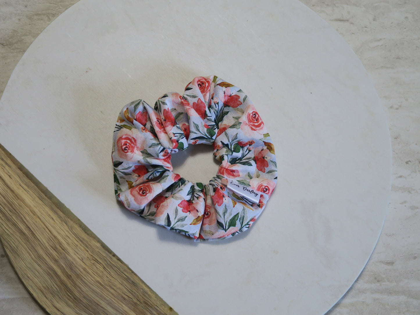 Blue and Pink Floral Scrunchie