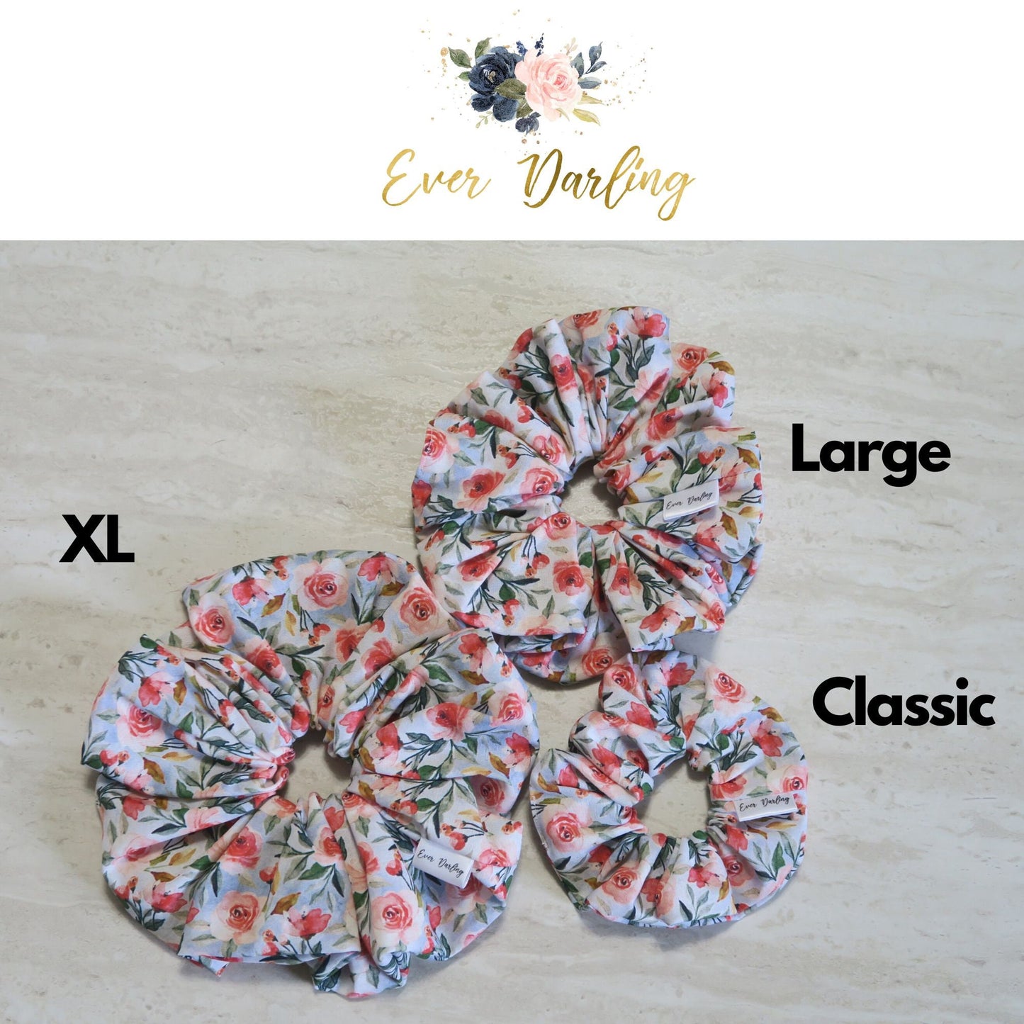Blue and Pink Floral Scrunchie