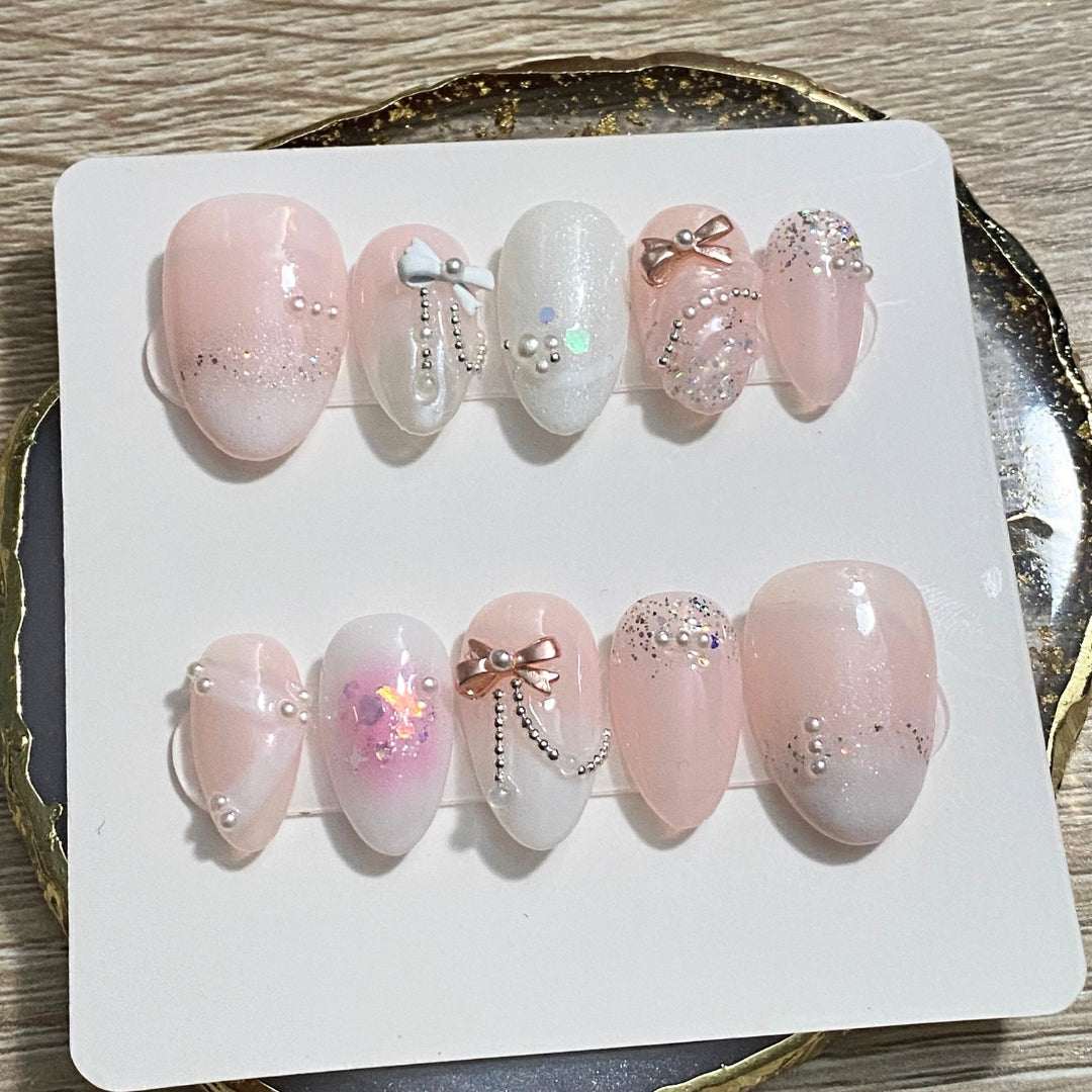 Bows and Pearls Press On Nails *ੈ✩‧₊˚