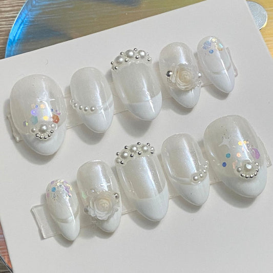 Rose Frenchie Press On Nails *:･ﾟ✧*:･ﾟ