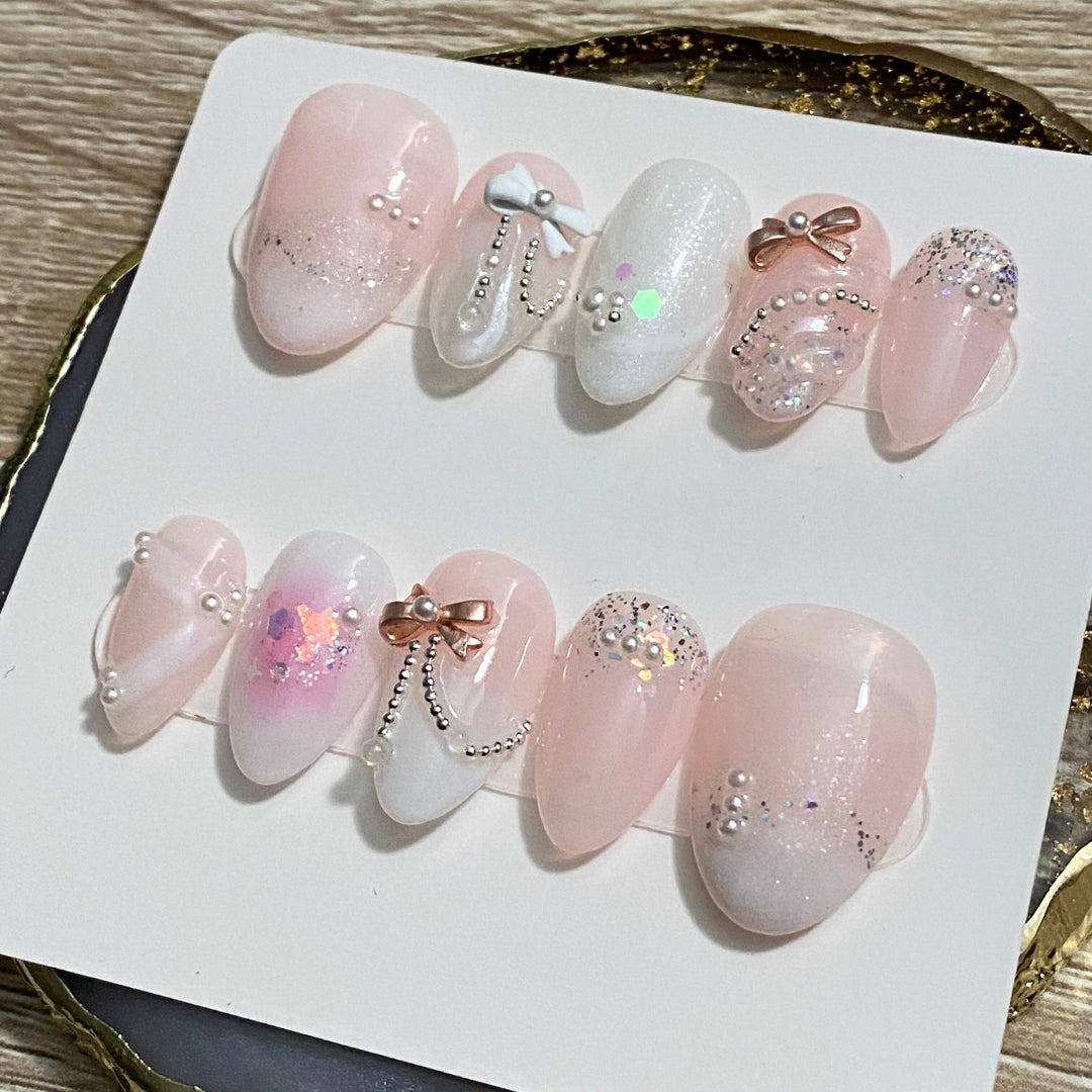 Bows and Pearls Press On Nails *ੈ✩‧₊˚