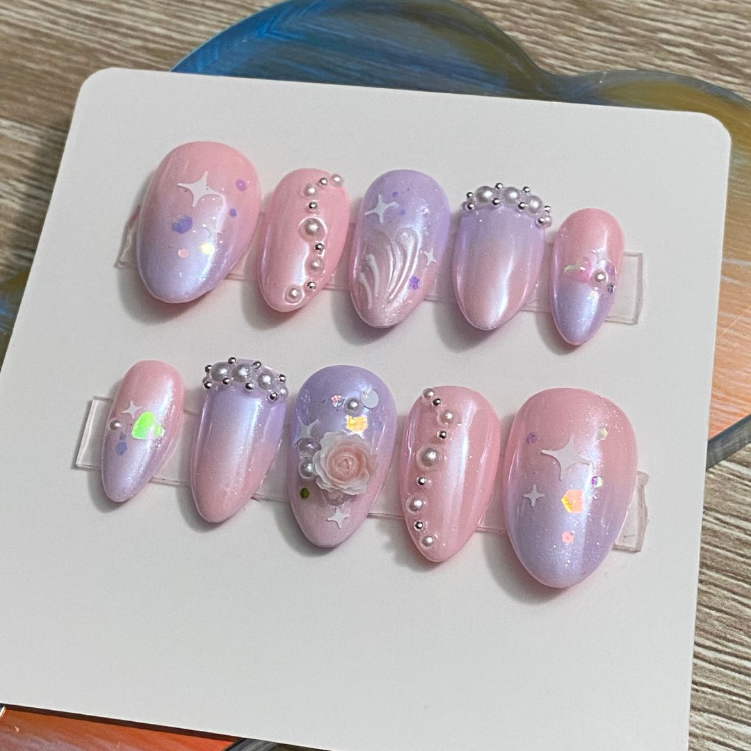 Mermaid Ombre and Chrome Luxury Press On Nails ✧