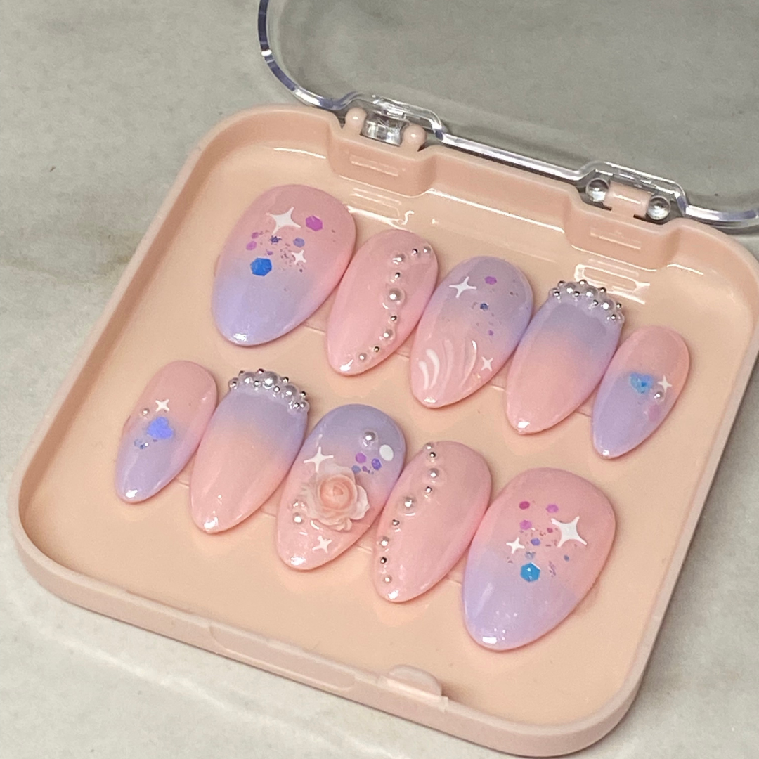 Mermaid Ombre and Chrome Luxury Press On Nails ✧