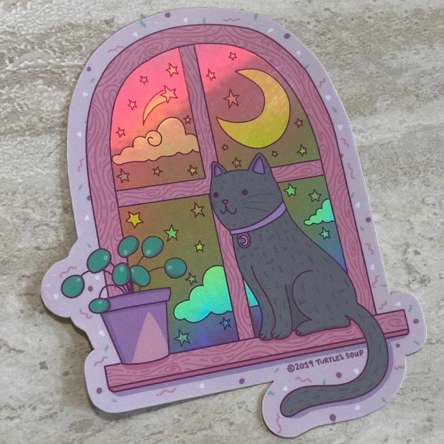 Magical Cat in the Moonlight | Holographic Sticker