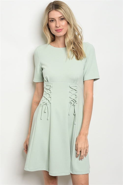 First Kiss Lace-up Dress in Sage