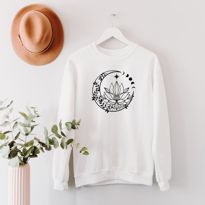 Moon and Lotus Flower Sweatshirt in White