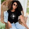 Celestial Sunflower and Moon T-Shirt in Black