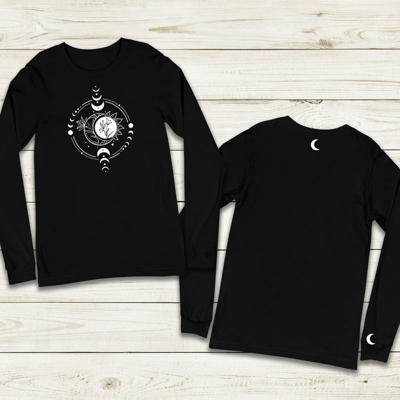 Celestial Sunflower and Moon Crewneck in Black