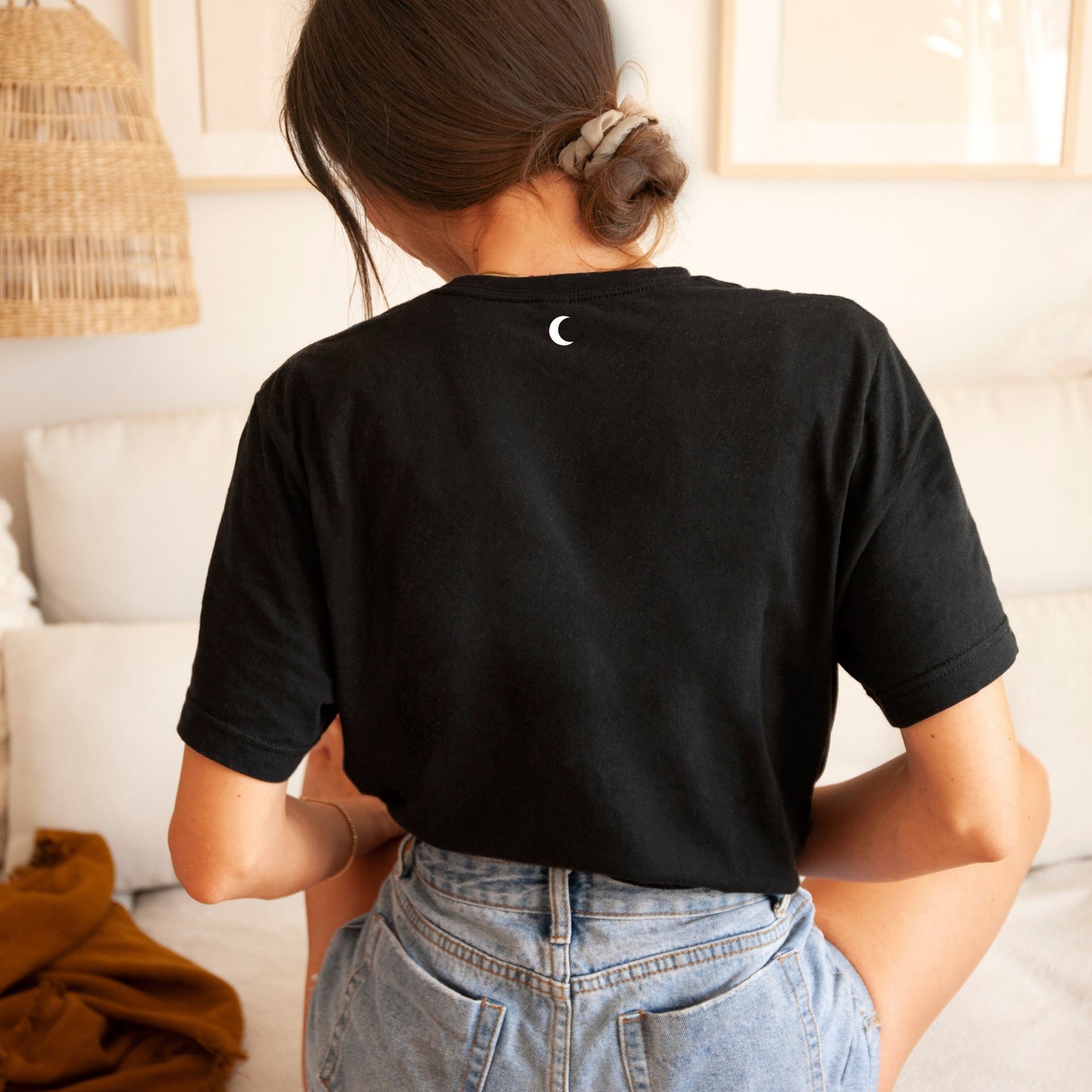 Celestial Sunflower and Moon T-Shirt in Black