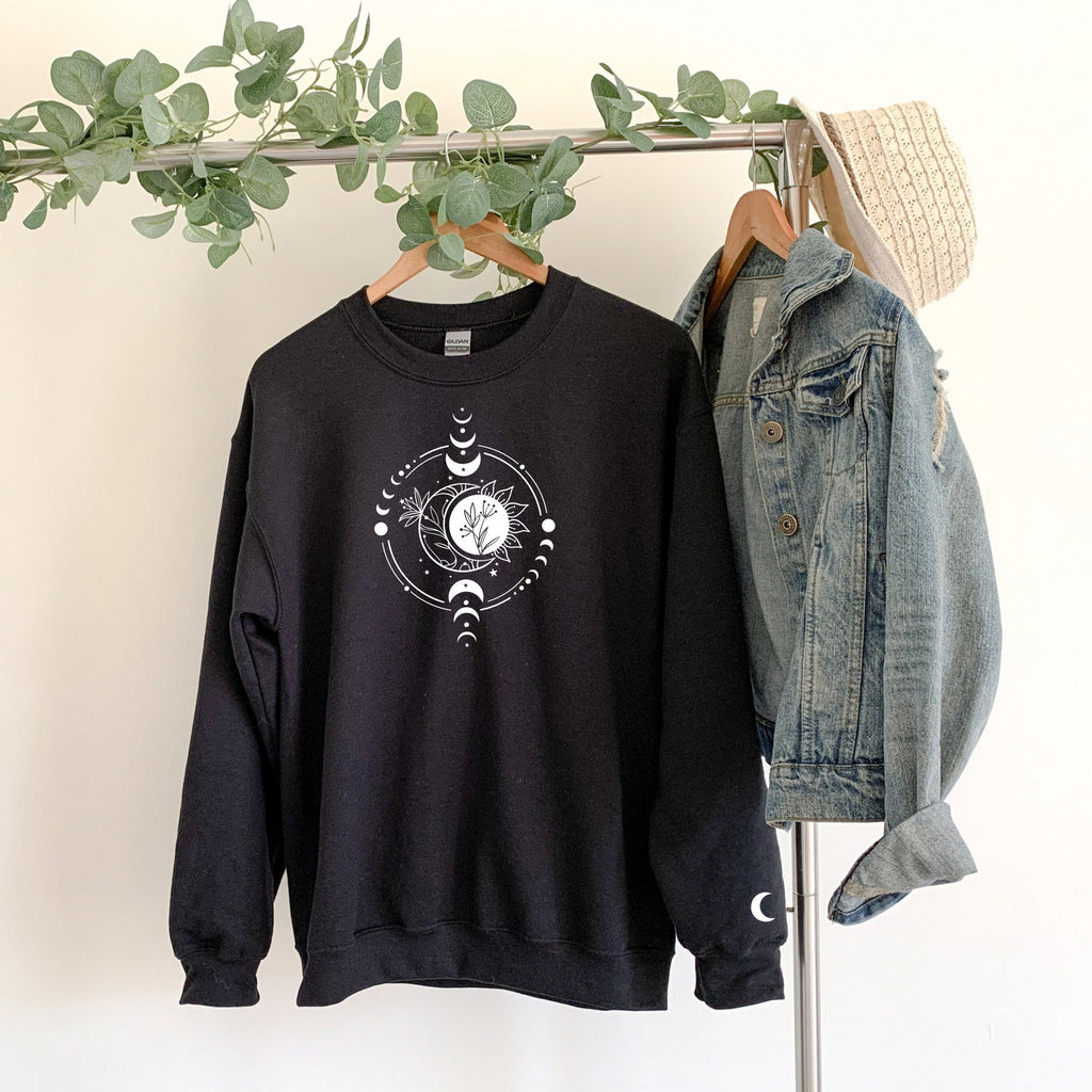 Celestial Sunflower and Moon Sweatshirt in Black