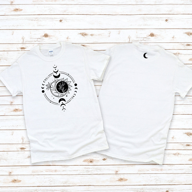 Celestial Sunflower and Moon T-Shirt in White