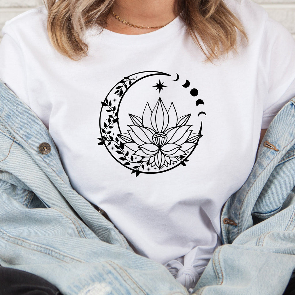 Moon and Lotus Flower T-Shirt in White