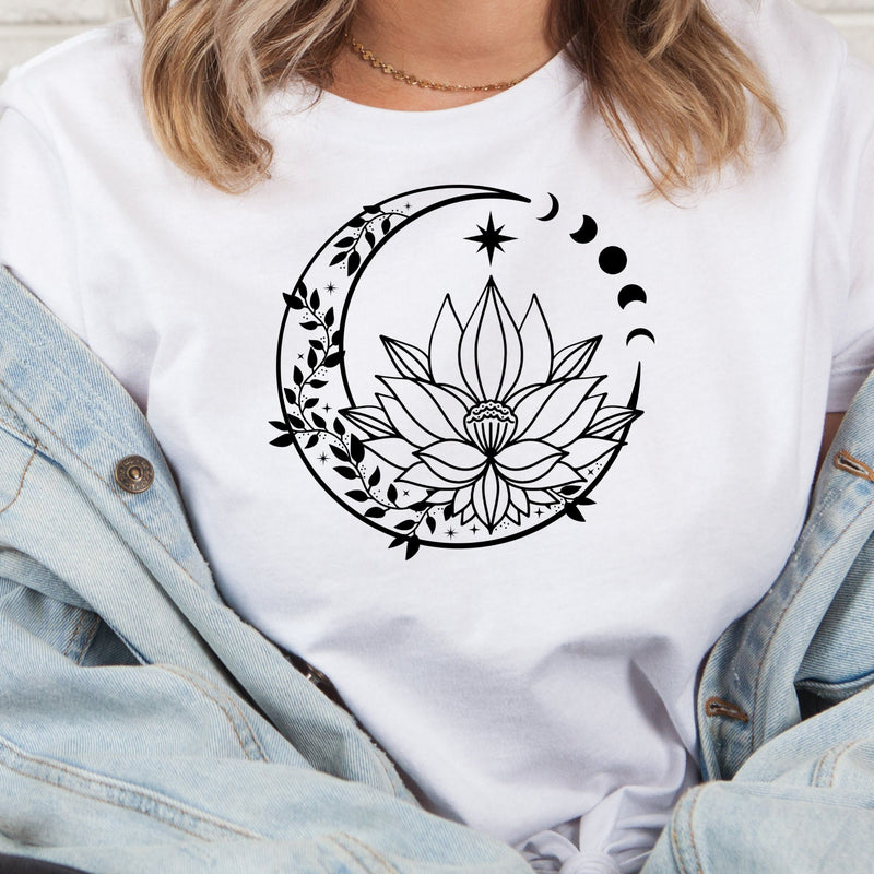 Moon and Lotus Flower T-Shirt in White
