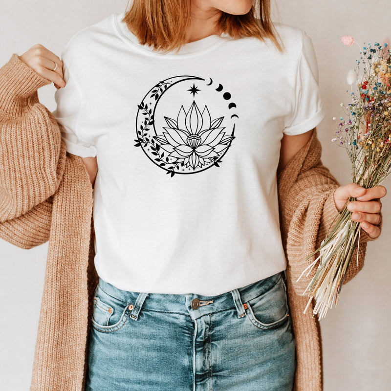 Moon and Lotus Flower T-Shirt in White