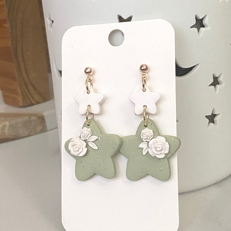 The Star and Rose | Handmade Polymer Clay Earrings