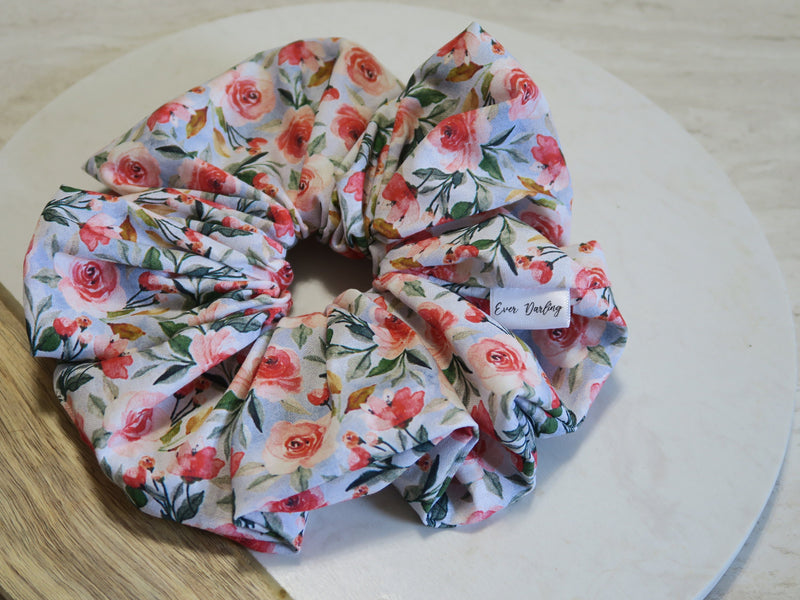 Blue and Pink Floral Scrunchie
