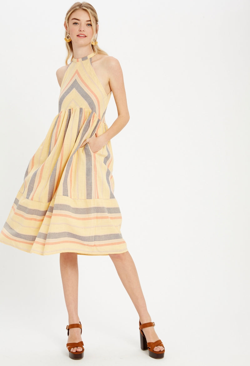 Isabella Striped Light Mustard Dress